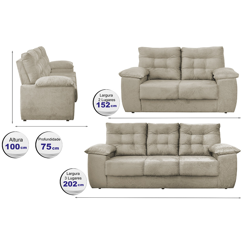 Conjunto Sofá Luxemburgo 3 E 2 Lugares Suede