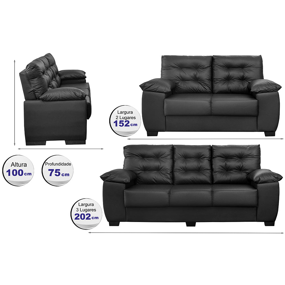 Conjunto Sofá Luxemburgo 3 E 2 Lugares Courino