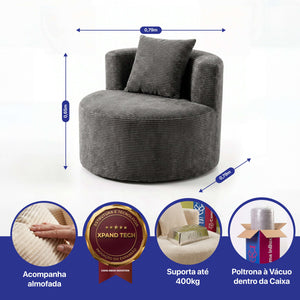 Poltrona Redonda Lena Xpand Tech a Vácuo Velourê Cama inBox