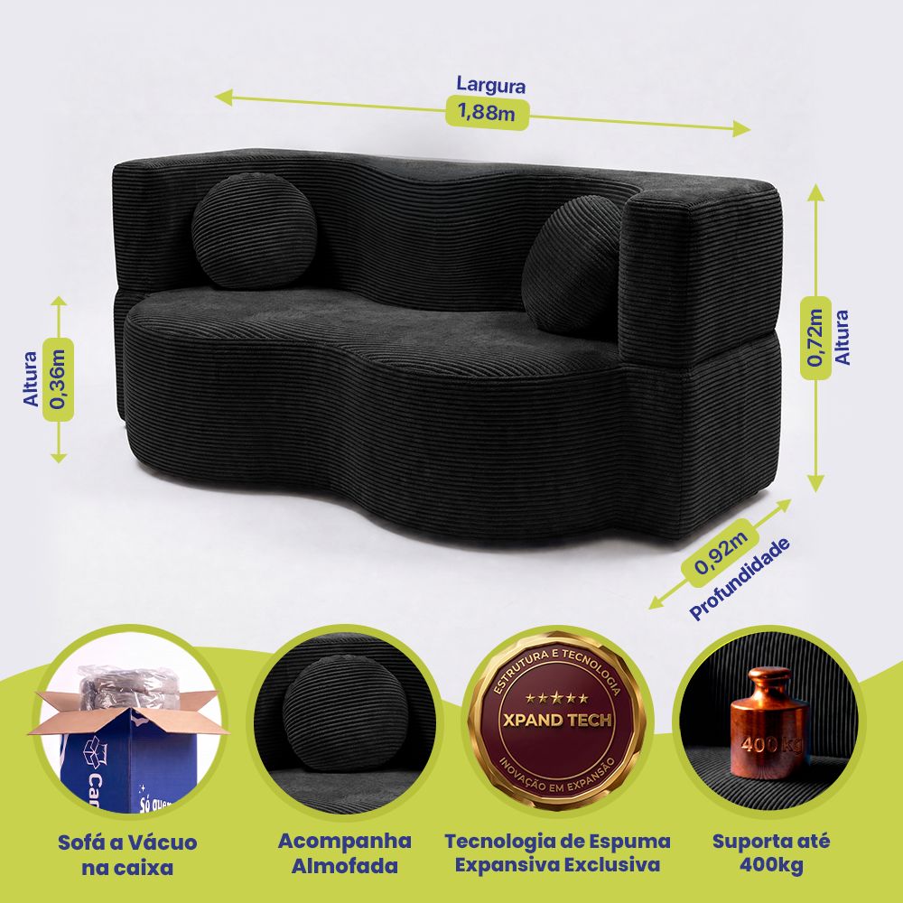 Sofá Cama Bolge Xpand Tech A Vácuo Velourê Cama inBox