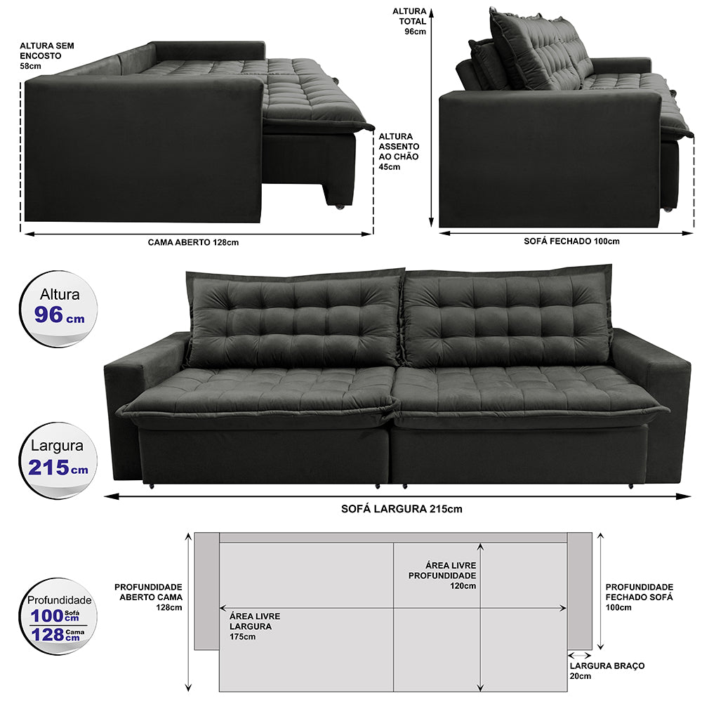 Sofá Retrátil Reclinável e Cama Cama inBox Flex Suede Velusoft