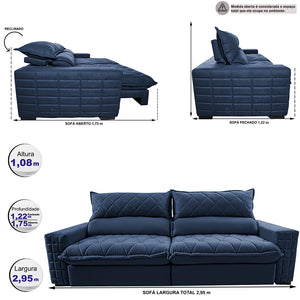 Sofá Retrátil e Reclinável 2,95m Molas Ensacadas Cama inBox Elegance com ThermoGel Velusoft