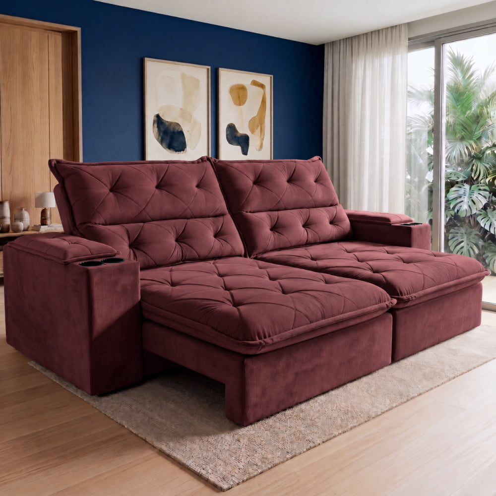 Sofá Retrátil e Reclinável Amalfi com Espuma SoftGel e Carregador USB/USB-C Velupluma Cama inBox