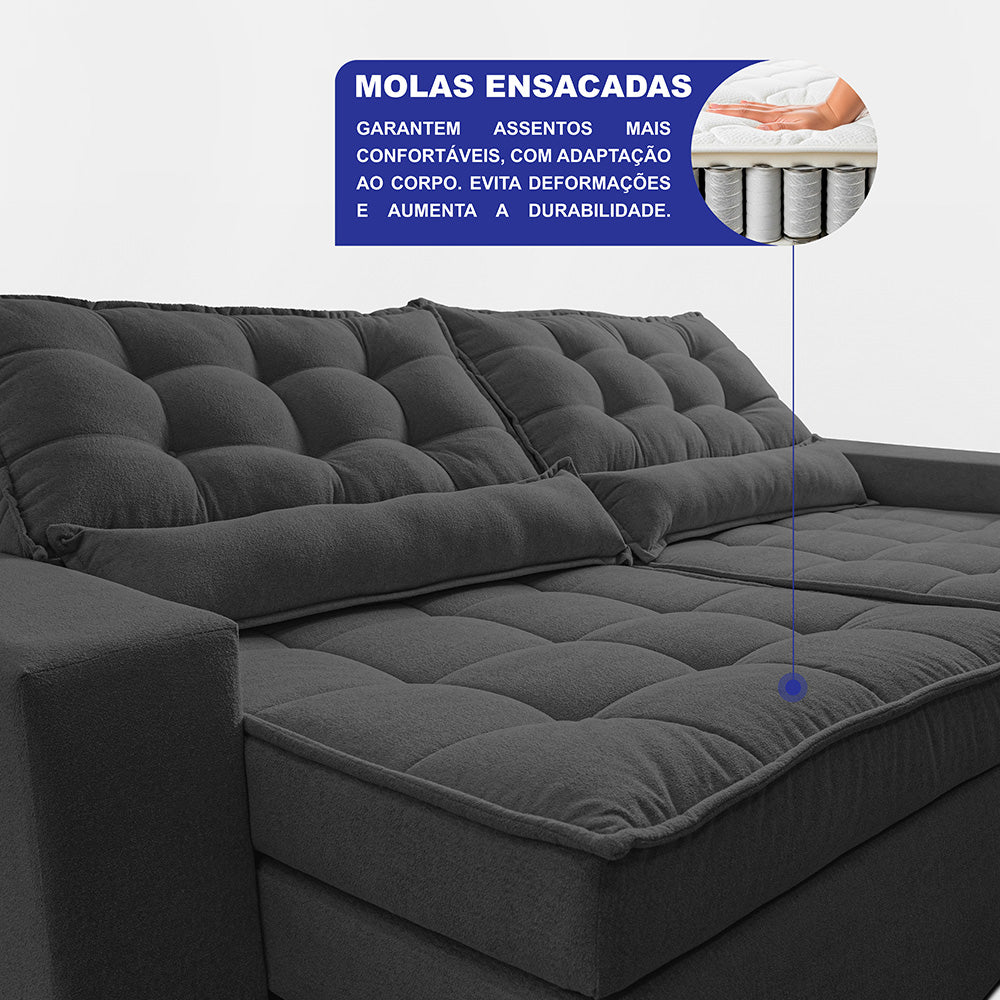 Sofá Retrátil e Reclinável 3,12m Molas Ensacadas Belle Boucle Cama inBox