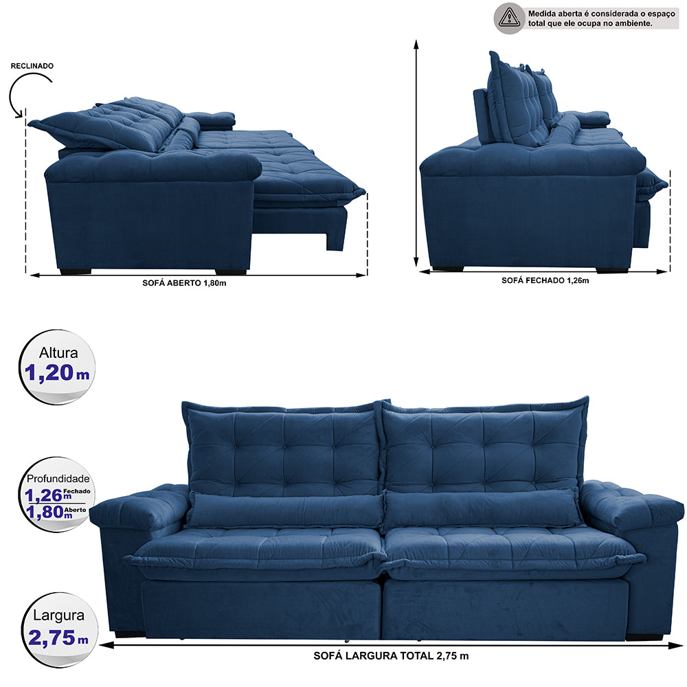 Sofá Retrátil e Reclinável Big Fresh com SoftGel D40 Velupluma Cama inBox