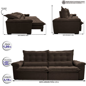 Sofá Retrátil e Reclinável Big Fresh com SoftGel D40 Velupluma Cama inBox