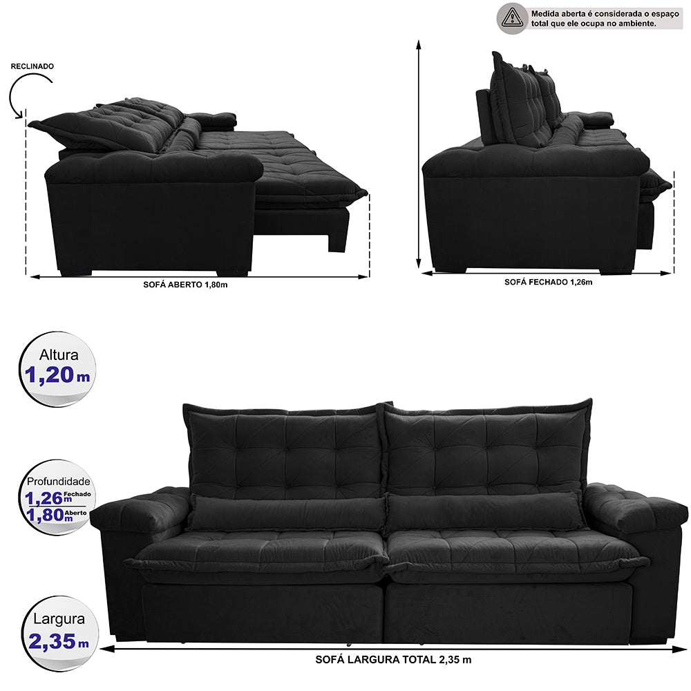Sofá Retrátil e Reclinável Big Fresh com SoftGel D40 Velupluma Cama inBox