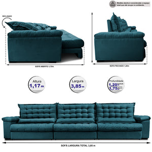 Sofá Retrátil e Reclinável Molas Ensacadas Big Space com Bordado 3D Cama inBox