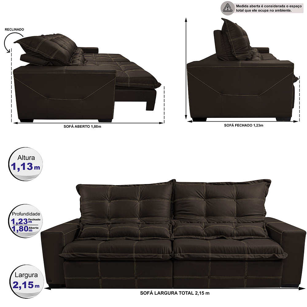 Sofá de Courino Retrátil e Reclinável Cama inBox Bourbon SoftGel D40