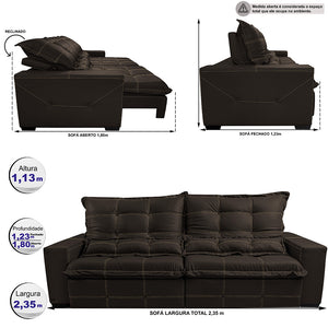 Sofá de Courino Retrátil e Reclinável Cama inBox Bourbon SoftGel D40