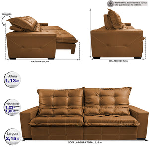 Sofá de Courino Retrátil e Reclinável Cama inBox Bourbon SoftGel D40