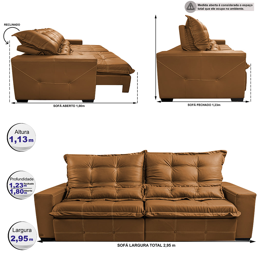 Sofá de Courino Retrátil e Reclinável Cama inBox Bourbon SoftGel D40