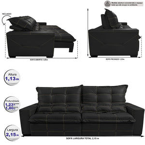 Sofá de Courino Retrátil e Reclinável Cama inBox Bourbon SoftGel D40