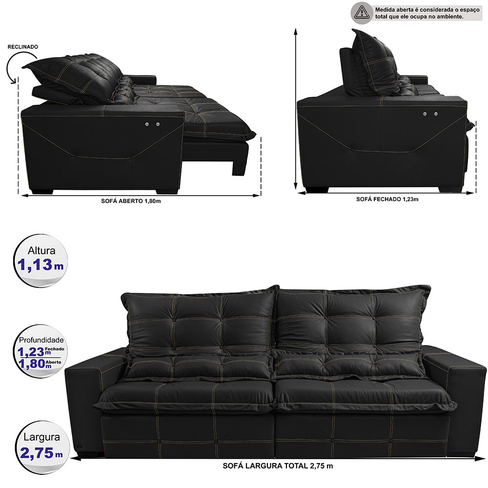 Sofá de Couro Elétrico Retrátil Cama inBox Gran Toro SoftGel D40