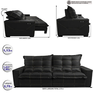 Sofá de Couro Elétrico Retrátil Cama inBox Gran Toro SoftGel D40