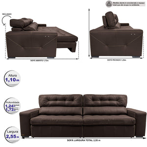Sofá de Couro Elétrico Retrátil Cama inBox Gran Vitaly SoftGel D40