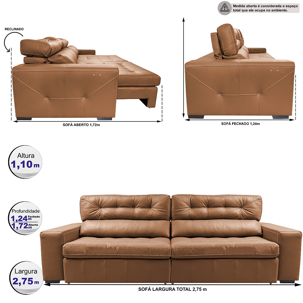 Sofá de Couro Elétrico Retrátil Cama inBox Gran Vitaly SoftGel D40