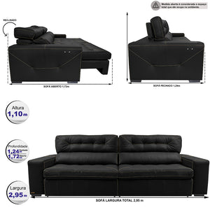 Sofá de Couro Elétrico Retrátil Cama inBox Gran Vitaly SoftGel D40