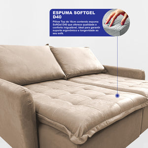 Sofá Sem Caixa Retrátil SoftGel Luna Velusoft Cama inBox