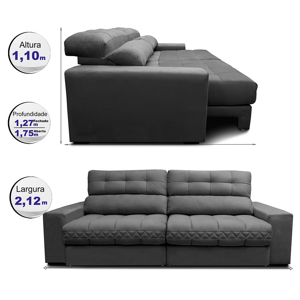 Sofá Retrátil e Reclinável com Molas Ensacadas Cama inBox Master Tecido Suede