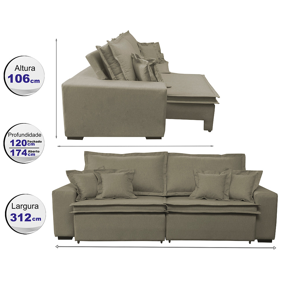 Sofa Retrátil e Reclinável com Molas Cama inBox Premium tecido em linho