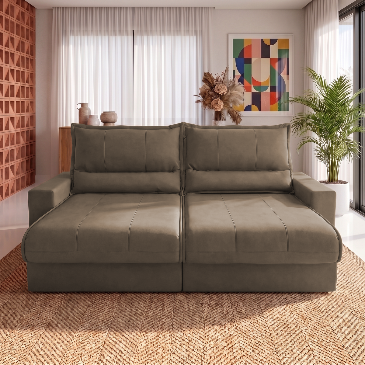 Sofá Retrátil e Reclinável Smart Clean Tecido Velusoft Cama inBox