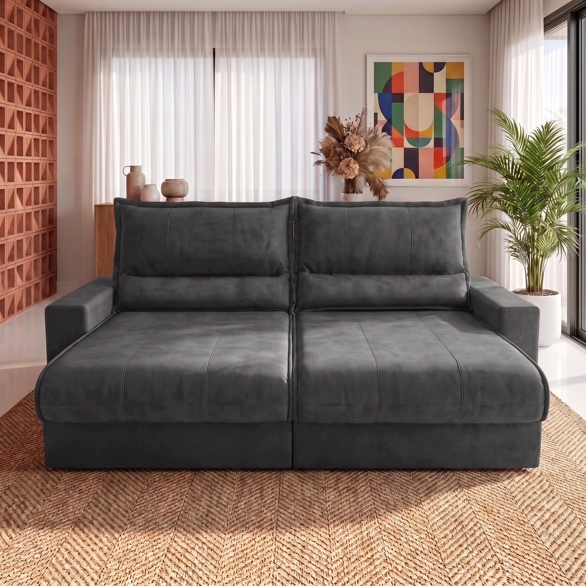 Sofá Retrátil e Reclinável Smart Clean Tecido Velusoft Cama inBox