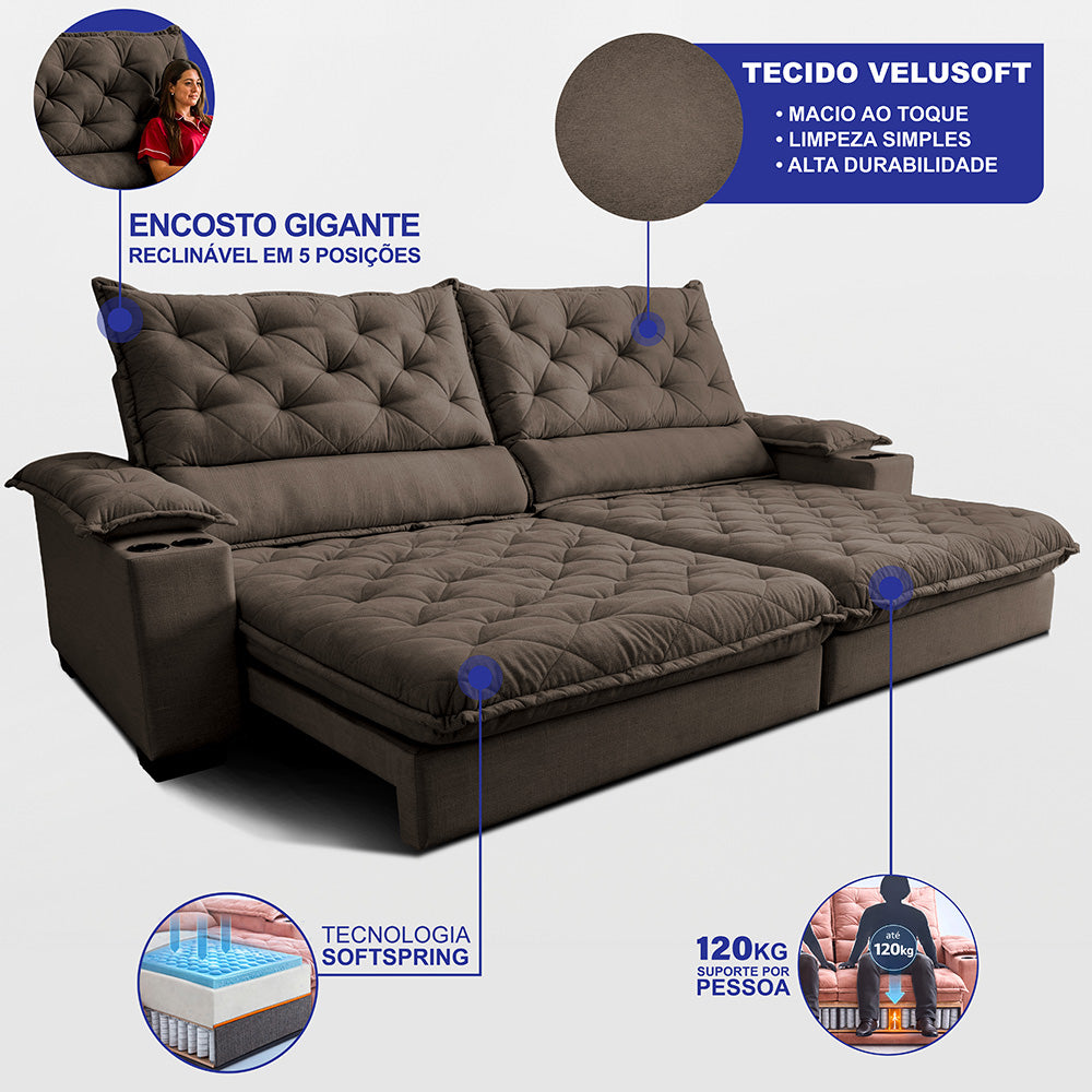 Sofá Retrátil e Reclinável Stadium Molas Ensacadas Cama inBox