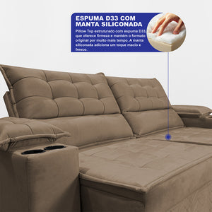 Sofá Retrátil e Reclinável 2,10m Verona com Porta Copos Velupluma Cama inBox