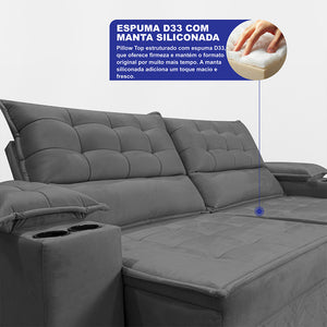 Sofá Retrátil e Reclinável 2,10m Verona com Porta Copos Velupluma Cama inBox