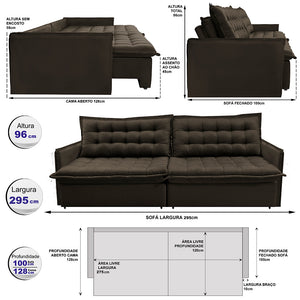 Sofá Sem Caixa Retrátil Reclinável Cama inBox Versátil com Pillow Top e Molas Velusoft