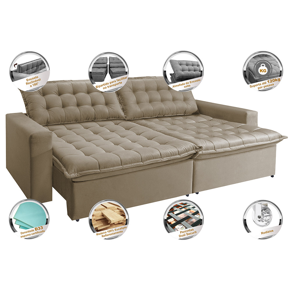 0 - Sofá Retrátil Reclinável e Cama 2,15m Cama inBox Flex Suede V