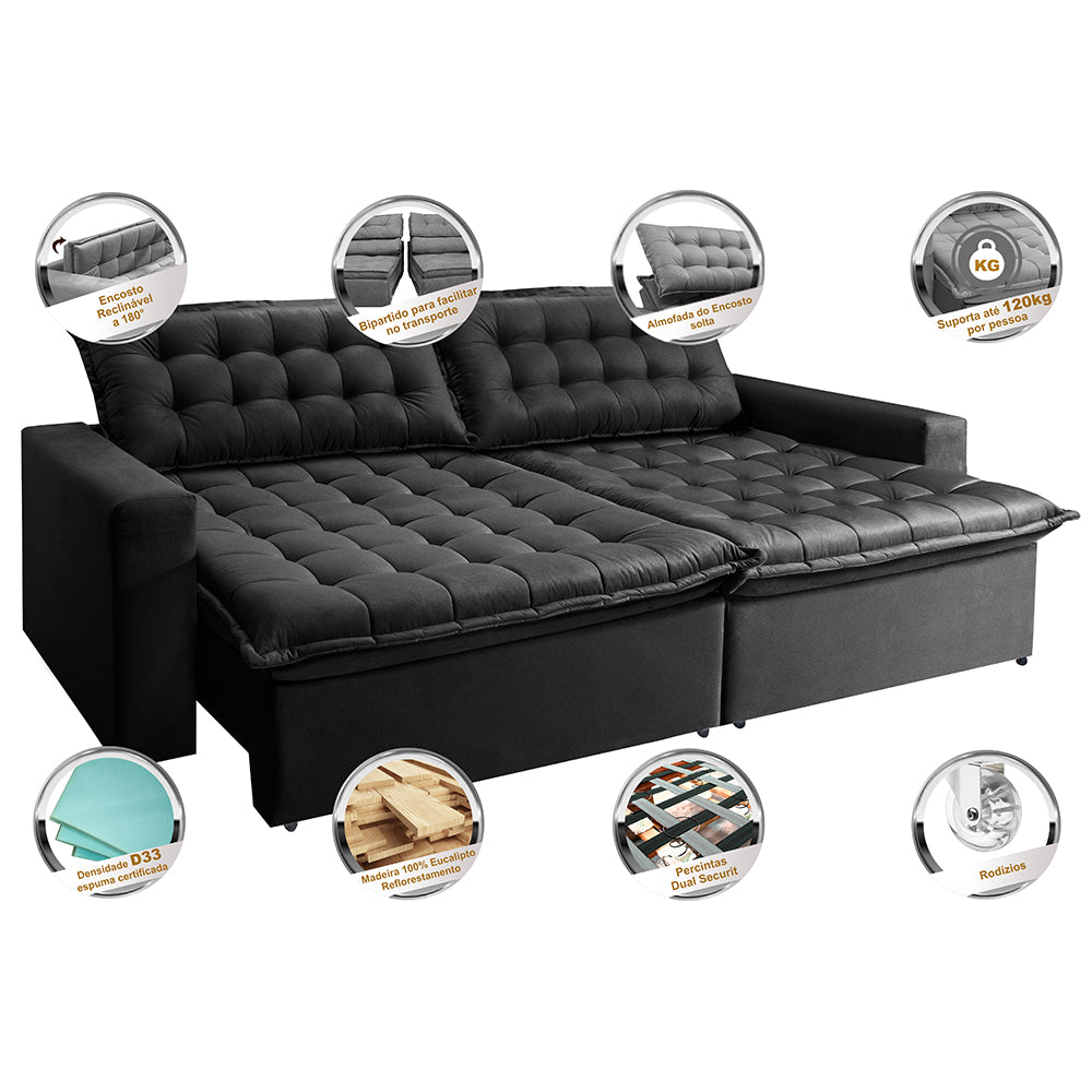 0 - Sofá Retrátil Reclinável e Cama 2,15m Cama inBox Flex Suede V