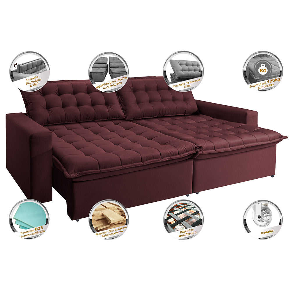 0 - Sofá Retrátil Reclinável e Cama 2,15m Cama inBox Flex Suede V