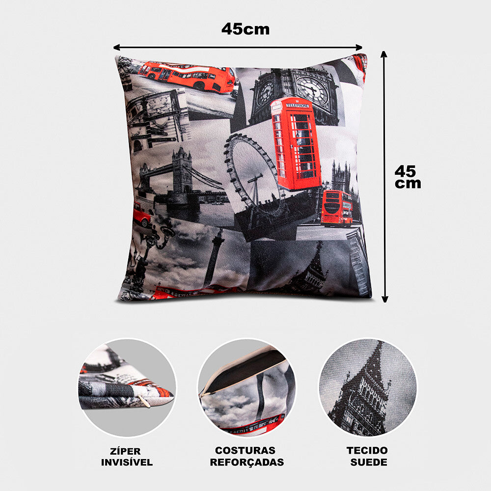 Almofadas Kit Plumie de 45x45cm 2 Uni Estampadas Londres Cama inBox