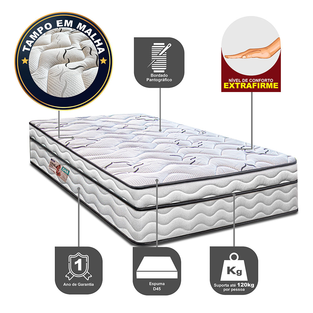 Colchão Moderne One Face Espuma D45 Branco Cama inBox