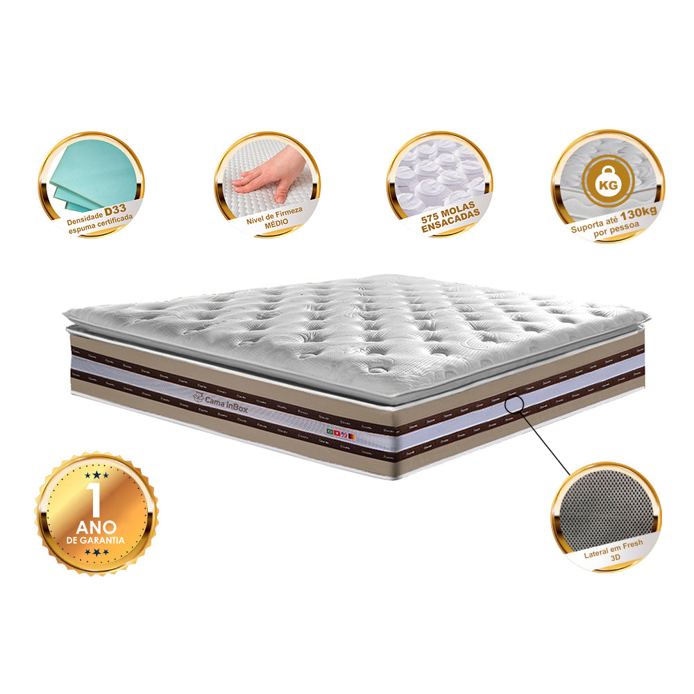Colchão Select de Molas Ensacadas e Espuma D33 com Pillow TOP Cama inBox