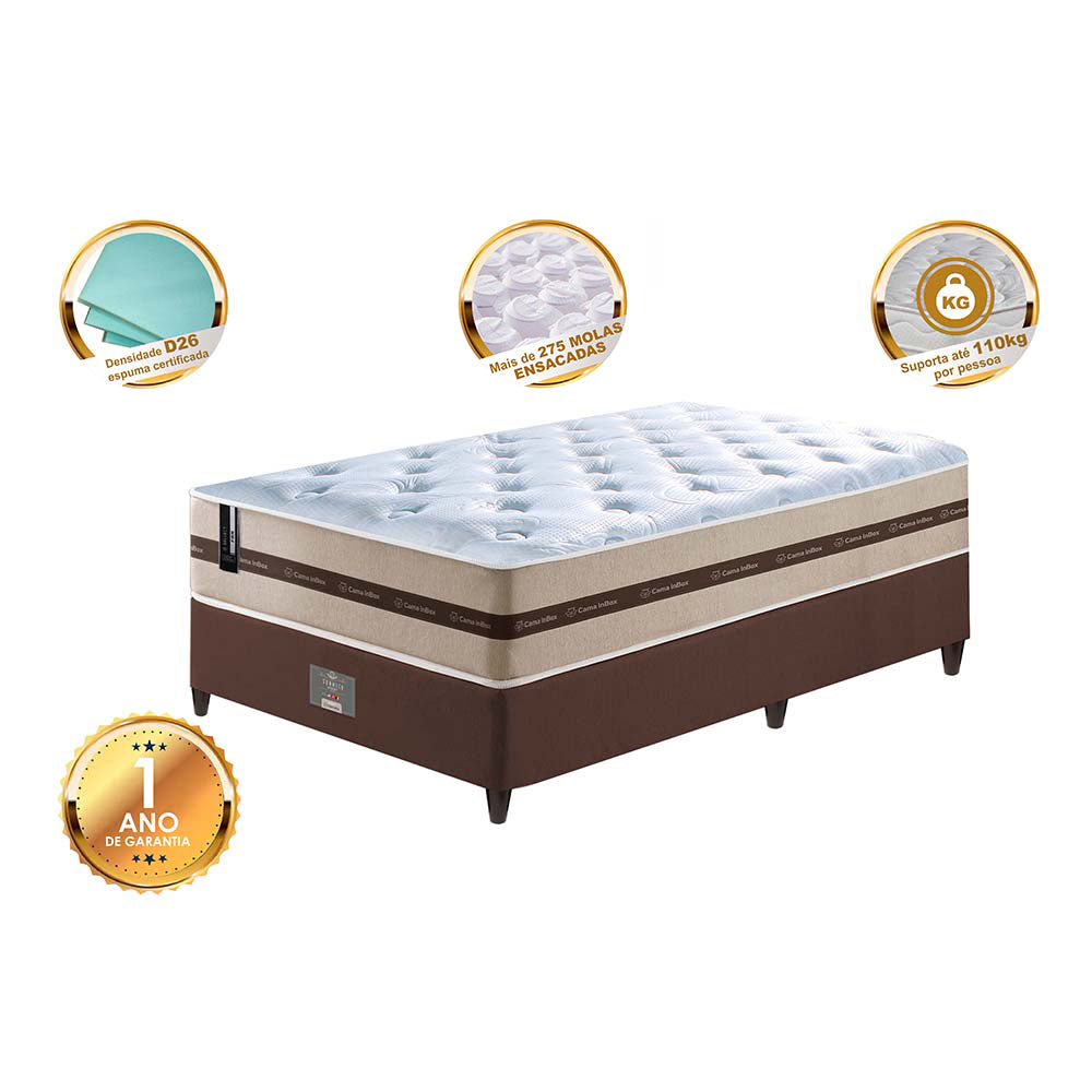 Conjunto Cama Box Solteiro (Colchão + Box) de Molas Ensacadas Cama inBox Smart 88x188x60