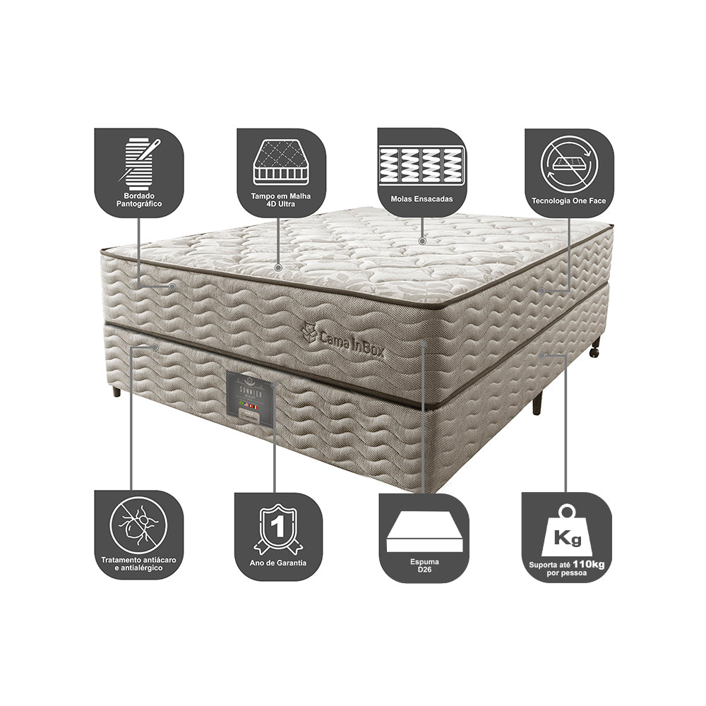Cama Box Colchão Euro + Box Molas Ensacadas Cama inBox Ocean