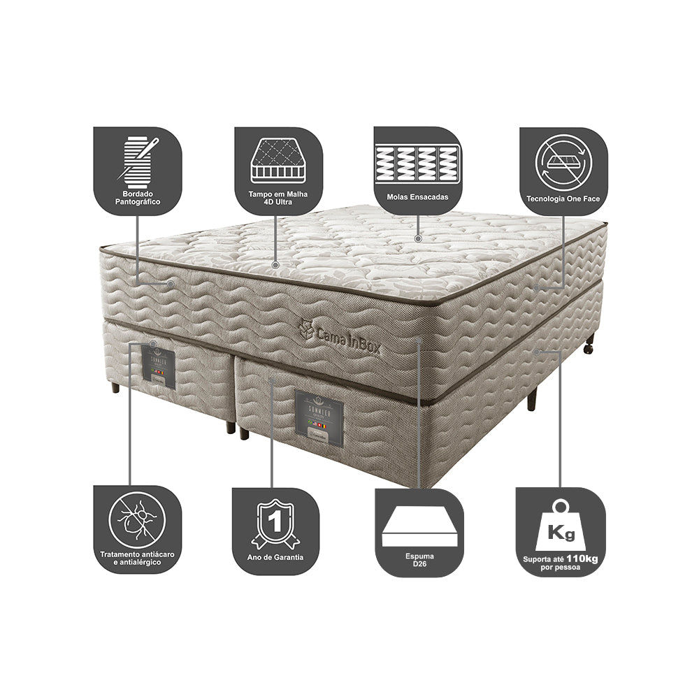 Cama Box Colchão Euro + Box Molas Ensacadas Cama inBox Ocean