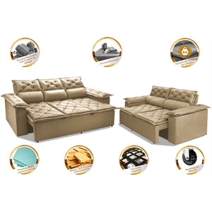 Conjunto de Sofá 3 e 2 Lugares Retrátil e Reclinável Cama inBox Compact
