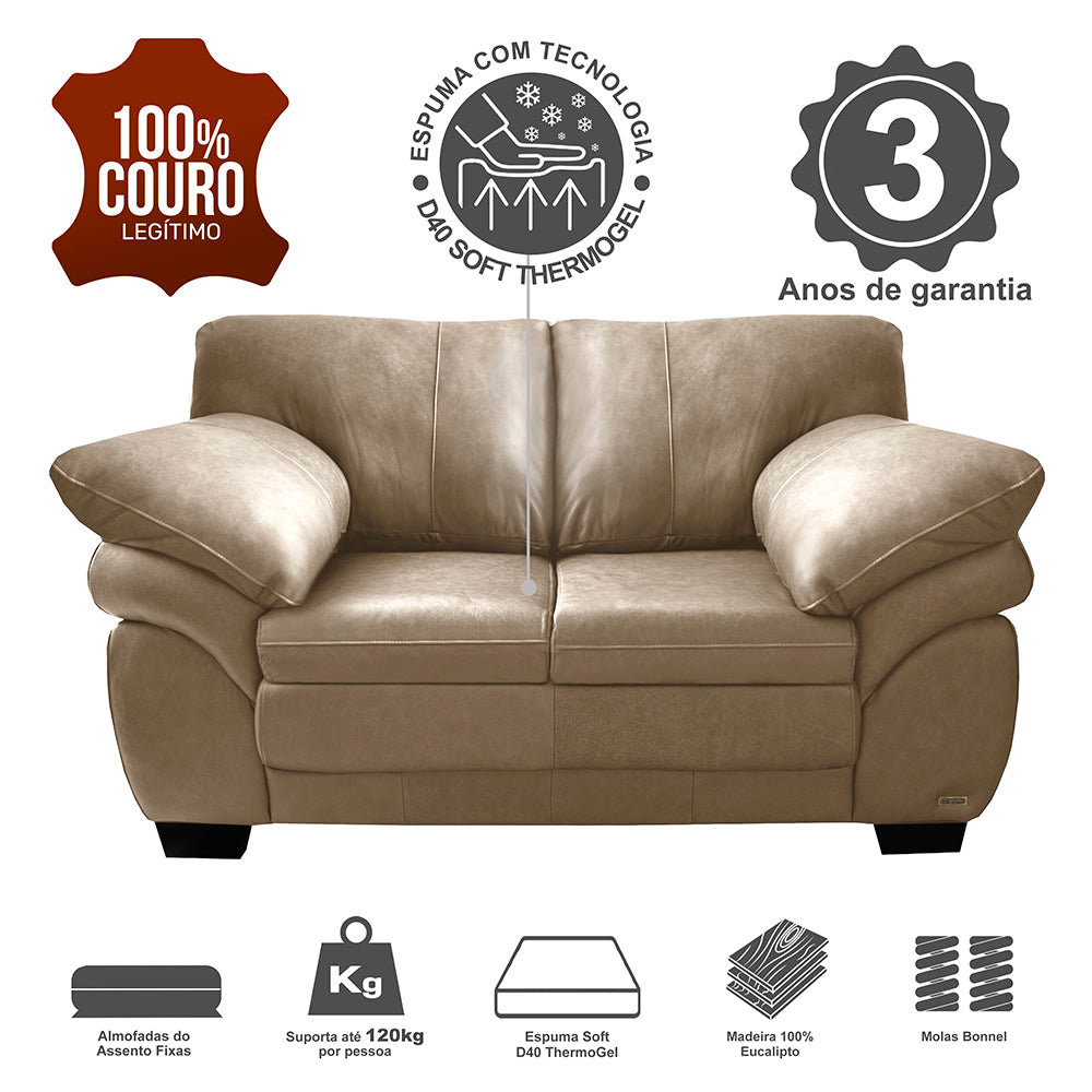 Sofá de Couro Legítimo Cama inBox Monterrey