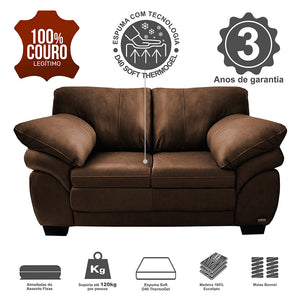 Sofá de Couro Legítimo Cama inBox Monterrey