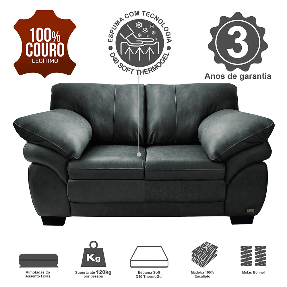 Sofá de Couro Legítimo Cama inBox Monterrey