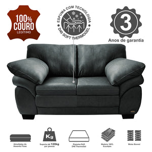 Sofá de Couro Legítimo Cama inBox Monterrey
