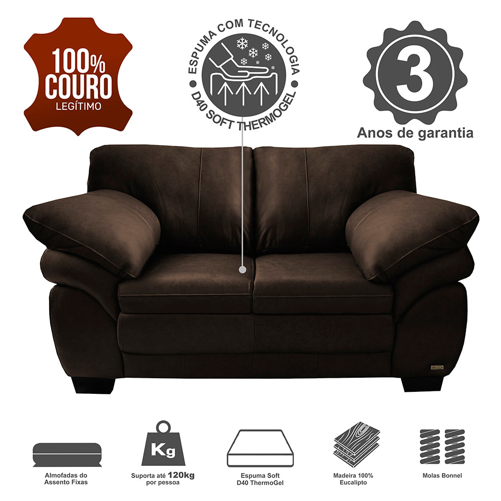 Sofá de Couro Legítimo Cama inBox Monterrey