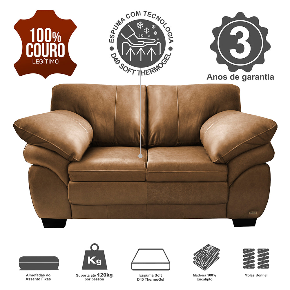 Sofá de Couro Legítimo Cama inBox Monterrey