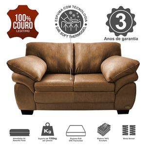 Sofá de Couro Legítimo Cama inBox Monterrey