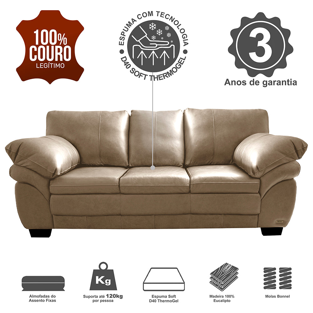 Sofá de Couro Legítimo Cama inBox Monterrey
