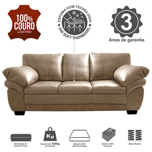 Sofá de Couro Legítimo Cama inBox Monterrey